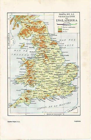 LAMINA ESPASA 30382: Mapa de la vegetacion de Inglaterra