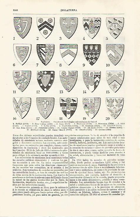LAMINA ESPASA 30383: Escudos de los Colegios Univeersitarios de Oxford