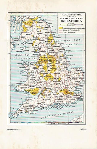 LAMINA ESPASA 30384: Mapa industrial y de ferrocarriles de Inglaterra