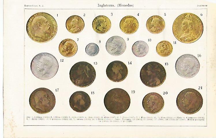 LAMINA ESPASA 30385: Monedas de Inglaterra