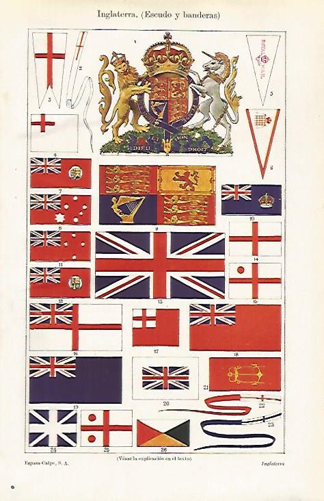 LAMINA ESPASA 30386: Escudo y banderas de Inglaterra