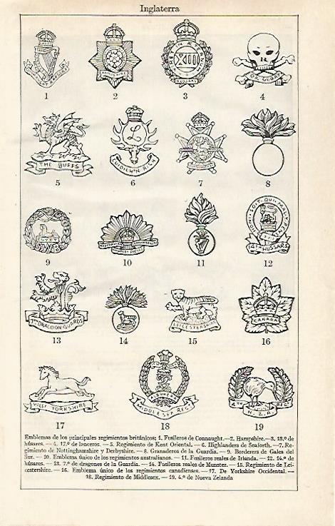 LAMINA ESPASA 30389: Emblemas de regimientos britanicos