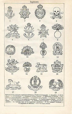 LAMINA ESPASA 30389: Emblemas de regimientos britanicos