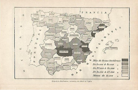 LAMINA ESPASA 30413: Mapa del viñedo en  España
