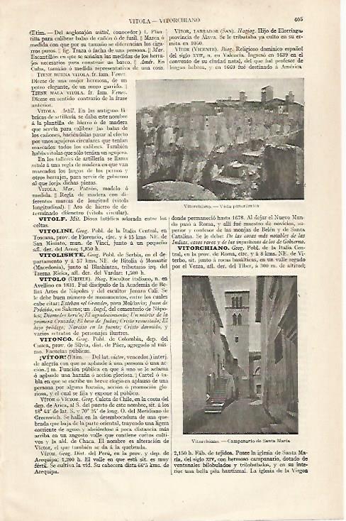 LAMINA ESPASA 30463: Campanario y vista de Vitorchiano Italia