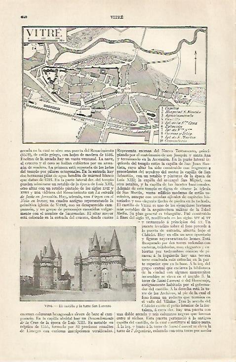 LAMINA ESPASA 30474: Plano y Castillo de Vitre Francia