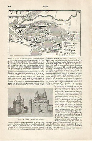 LAMINA ESPASA 30474: Plano y Castillo de Vitre Francia