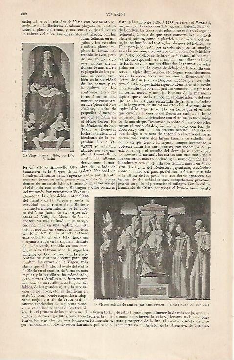 LAMINA ESPASA 30480: La Virgen con el Niño por L. Vivarini