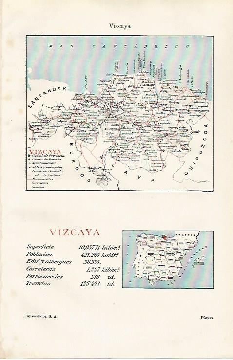 LAMINA ESPASA 30496: Mapa de la provincia de Vizcaya