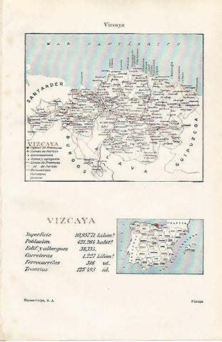 LAMINA ESPASA 30496: Mapa de la provincia de Vizcaya