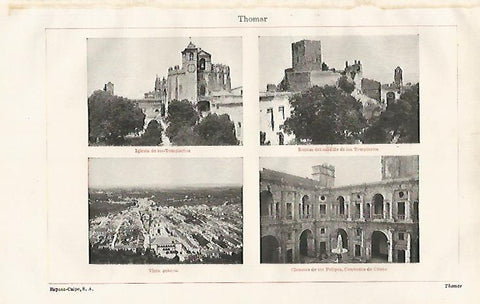 LAMINA ESPASA 30577: Castillo de los Templarios Iglesia y vista de Thomar Portugal