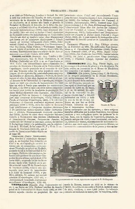 LAMINA ESPASA 30581: Escudo y ayuntamiento de Thorn Polonia