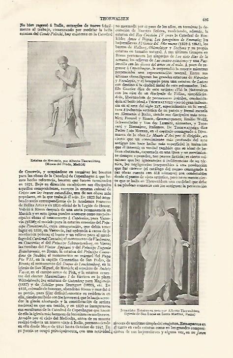 LAMINA ESPASA 30583: Estatua de Mercurio y Jesucristo por A. Thorwaldsen