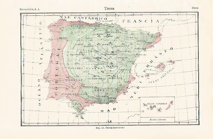 LAMINA ESPASA 30622: Mapa de España de curvas isanomalas