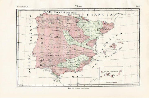 LAMINA ESPASA 30623: Mapa de curvas isanomalas de España