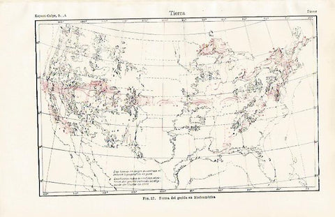 LAMINA ESPASA 30624: Mapa de Norteamerica con a forma del geoide