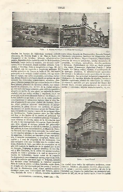 LAMINA ESPASA 30639: Puente de Verya y Plaza de Tiflis Rusia