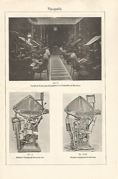 LAMINA ESPASA 30691: Seccion de linotypes de La Vanguardia en Barcelona