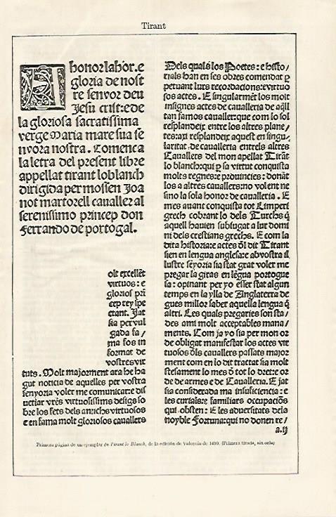 LAMINA ESPASA 30696: Primera pagina de Tirant lo Blanch edicion de 1490