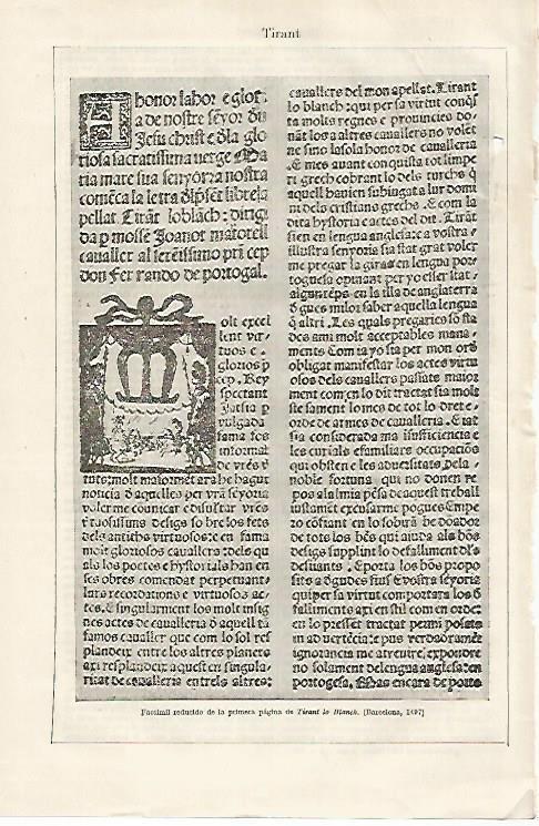 LAMINA ESPASA 30697: Facsimil reducido de Tirant lo Blanch edicion de 1497