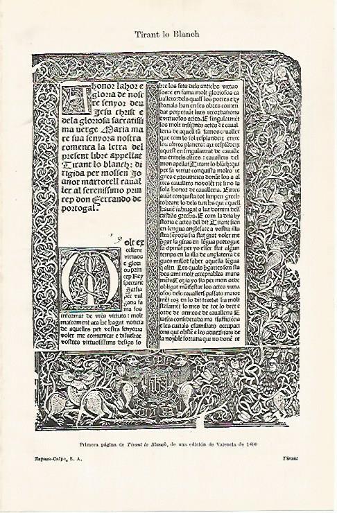 LAMINA ESPASA 30705: Tirant lo Blanch edicion de 1490