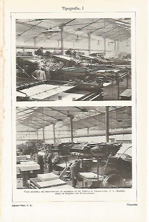 LAMINA ESPASA 30707: Maquinas en los talleres de Espasa Calpe de Madrid