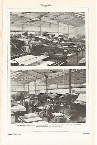 LAMINA ESPASA 30707: Maquinas en los talleres de Espasa Calpe de Madrid