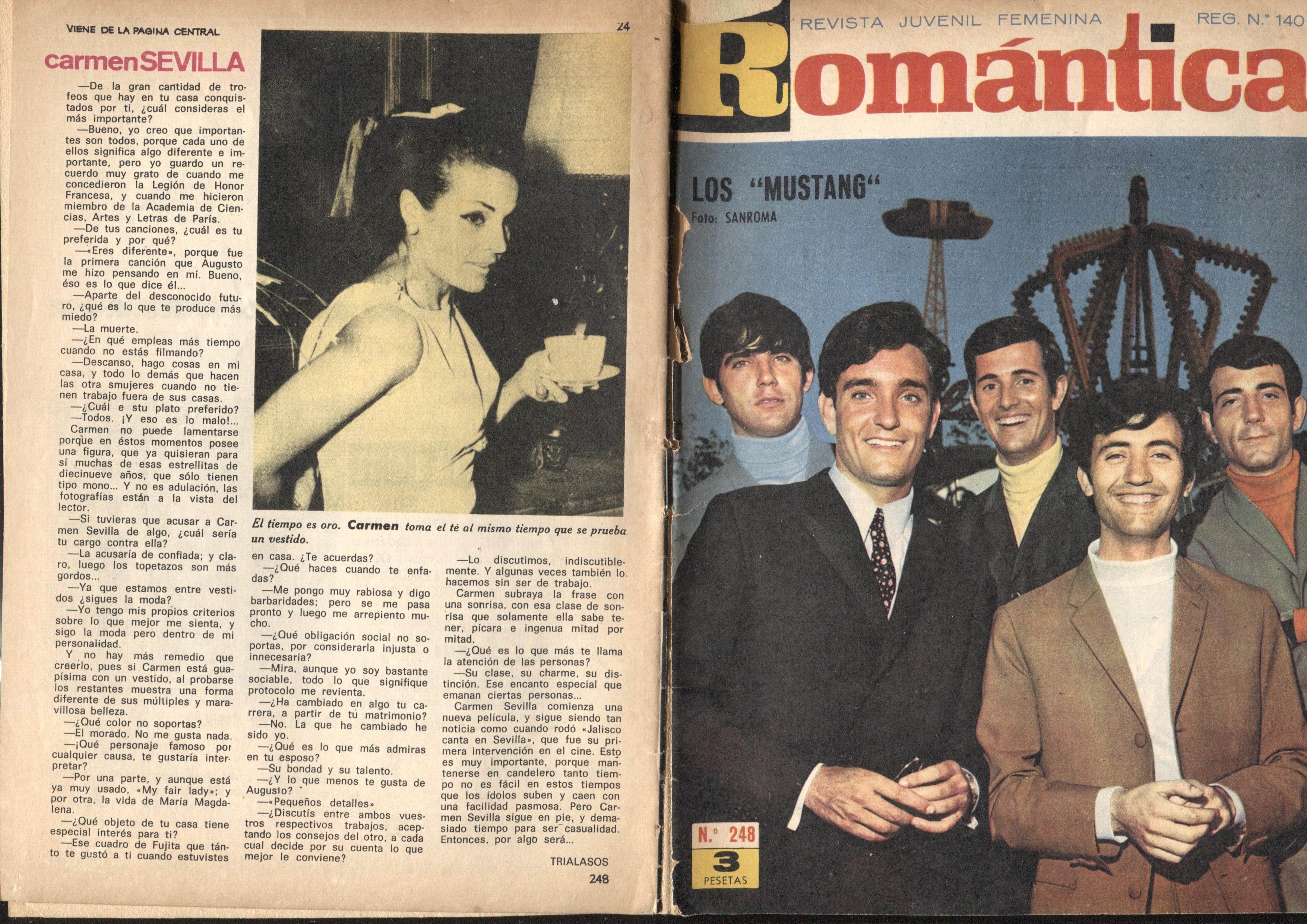 Romantica numero 248: Los Mustang-Carmen Sevilla (numerado 2 en trasera) (cubierta suelta)