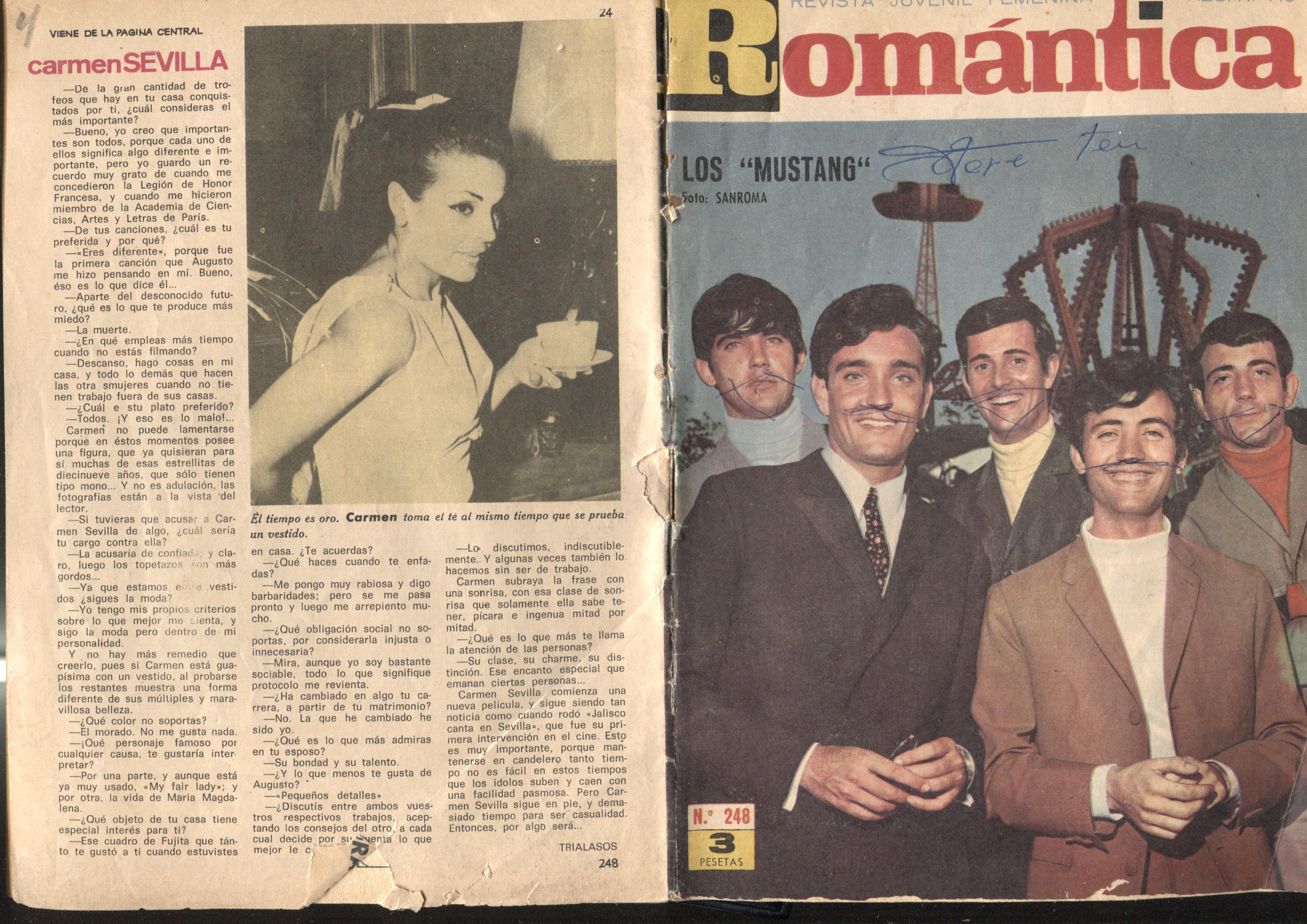 Romantica numero 248: Los Mustang-Carmen Sevilla (numerado 4 en trasera) (grapa oxidada) 