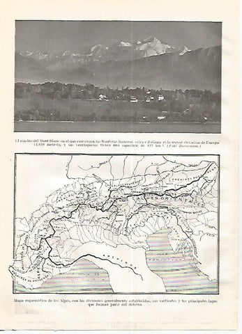 LAMINA GEOGRAFIA 0283: El Montblanc y mapa esquematico de los Alpes