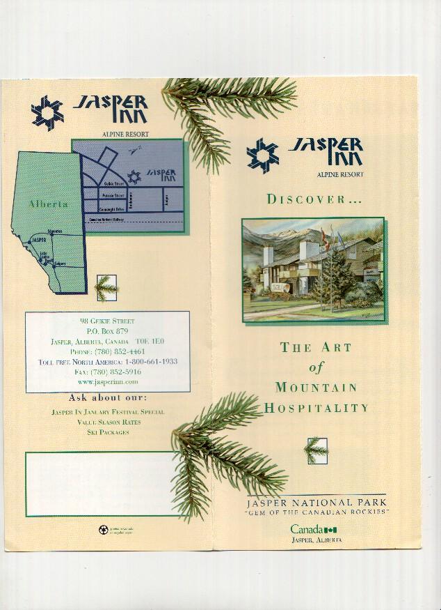 Triptico Publicitario: Hotel JASPER INN, ALPINE RESORT - Jasper International Park (Alberta, Canada)