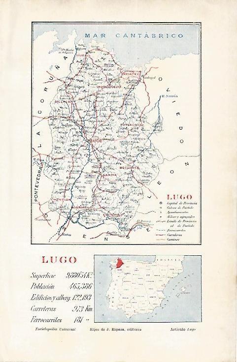 LAMINA ESPASA 1814: Mapa de la provincia de Lugo