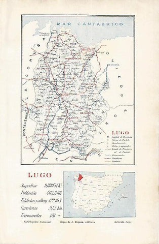 LAMINA ESPASA 1814: Mapa de la provincia de Lugo