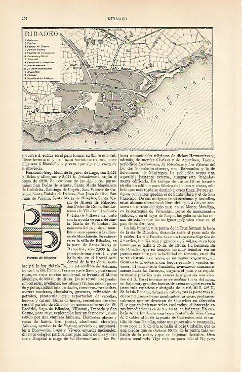 LAMINA ESPASA 6554: Plano y escudo de Ribadeo Lugo