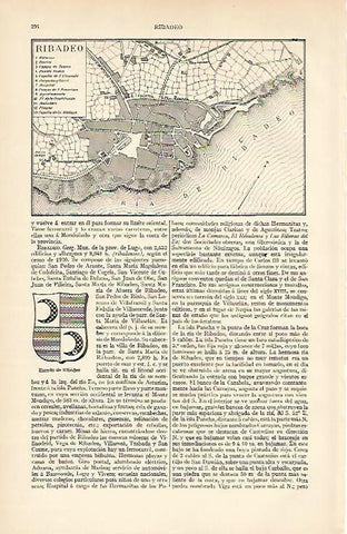 LAMINA ESPASA 6554: Plano y escudo de Ribadeo Lugo