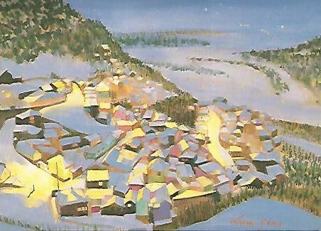 POSTAL DE NAVIDAD 18382: Pueblo bajo la nieve