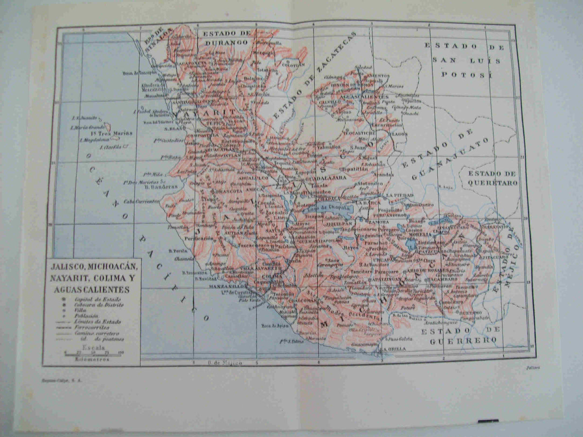 LAMINA ESPASA 20941: Mapa de Jalisco Mexico