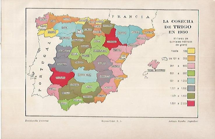LAMINA ESPASA 22472: Cosecha de trigo en España en 1930