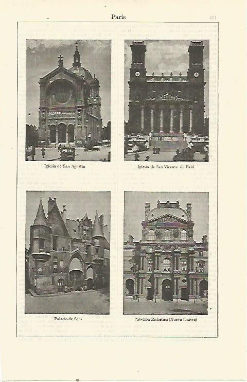 LAMINA ESPASA 23336: Iglesia de San Agustin de San Vicente de Paul Palacio de Sens y Nuevo Louvre en Paris