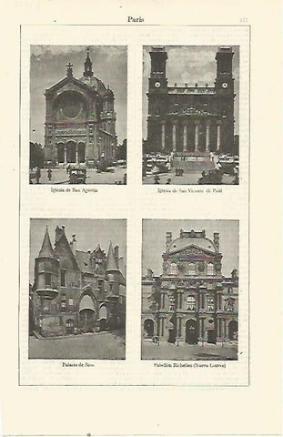 LAMINA ESPASA 23336: Iglesia de San Agustin de San Vicente de Paul Palacio de Sens y Nuevo Louvre en Paris
