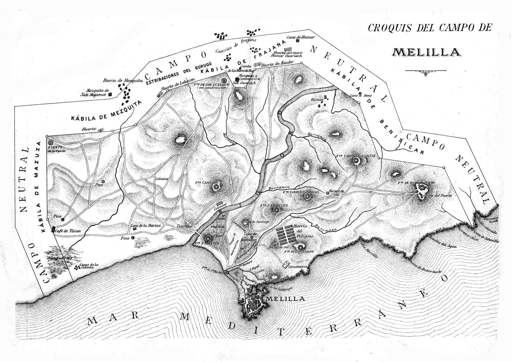 Poster DIN 4 numero 0361: Melilla: Croquis del Campo de Melilla