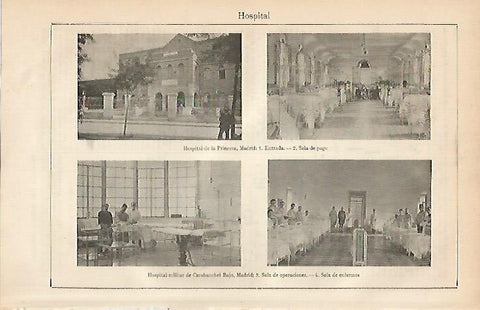 LAMINA ESPASA 4460: Hospital de la Princesa de Madrid y Hospital Militar de Carabanchel Bajo