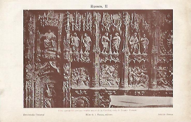 LAMINA ESPASA 4492: Vista del Retablo Mayor de la Catedral de Huesca