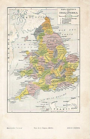 LAMINA ESPASA 4602: Mapa politico de Inglaterra
