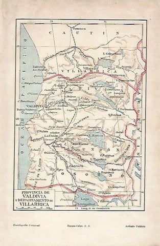 LAMINA ESPASA 4704: Mapa de la provincia de Valdivia y Villarrica Chile