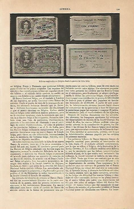 LAMINA ESPASA 493: Billetes de Belgica desde 1918