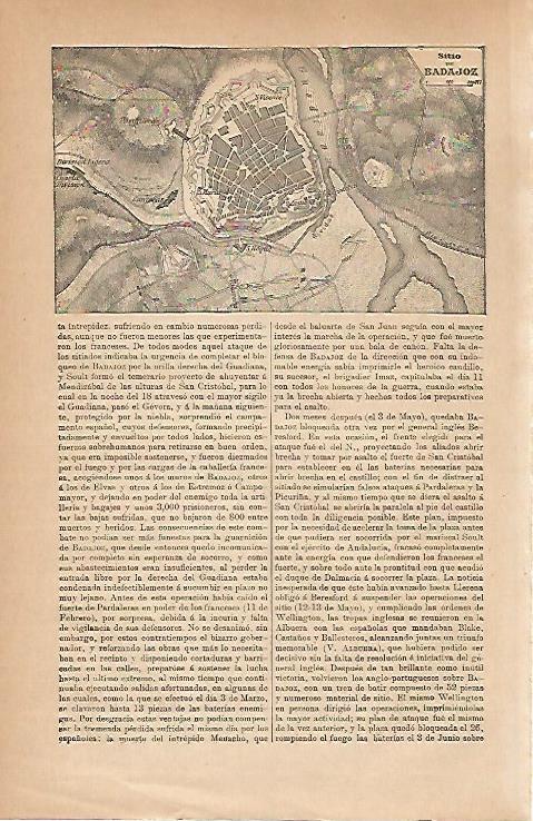LAMINA ESPASA 30713: Mapa del Sitio de Badajoz