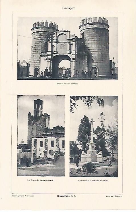 LAMINA ESPASA 30715: Puerta de las Palmas Torre de Espantaperros en Badajoz