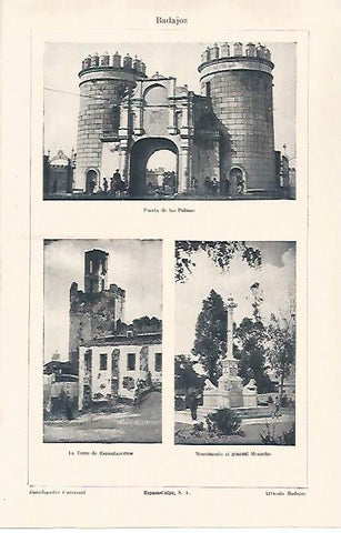 LAMINA ESPASA 30715: Puerta de las Palmas Torre de Espantaperros en Badajoz