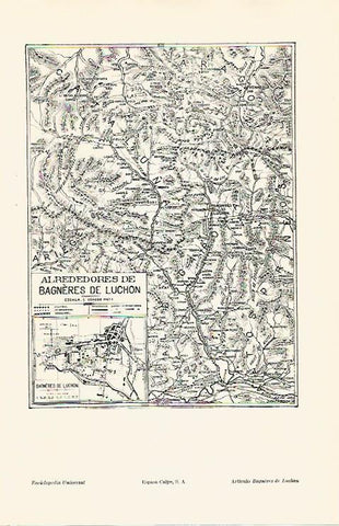 LAMINA ESPASA 30725: Mapa de los alrededores de Bagneres de Luchon Francia